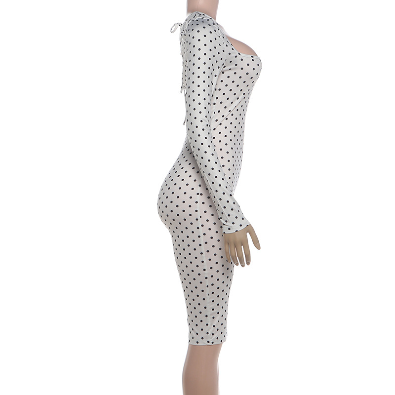 Polka Dot Long Sleeve Jumpsuit for Summer Parties
