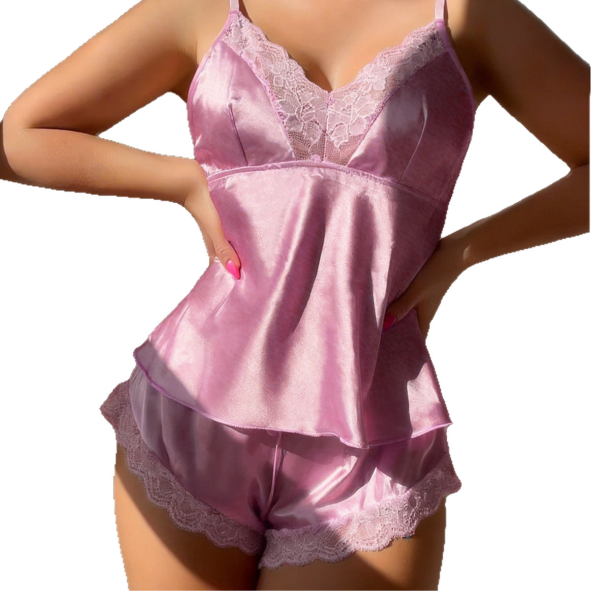 Pink Lace Cami Top & Shorts Pajama Set