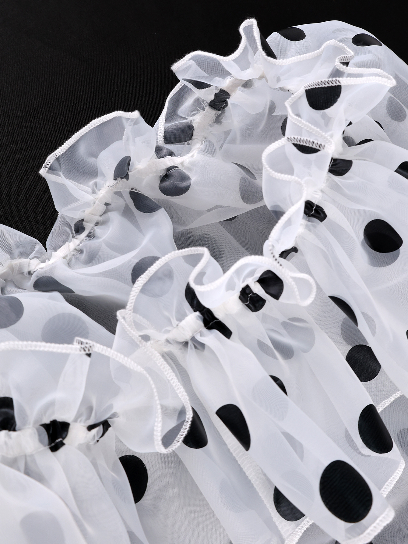 Off-Shoulder Tie Polka Dot Mesh See-Through Blouse