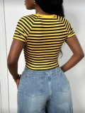Women Summer American Stripe Letter Print Short Sleeve T-Shirt