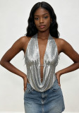 Women Sexy Metallic Sequin Halter Neck Cami Top