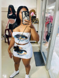 Women Printed Strapless Top & Skirt Two Piece Set