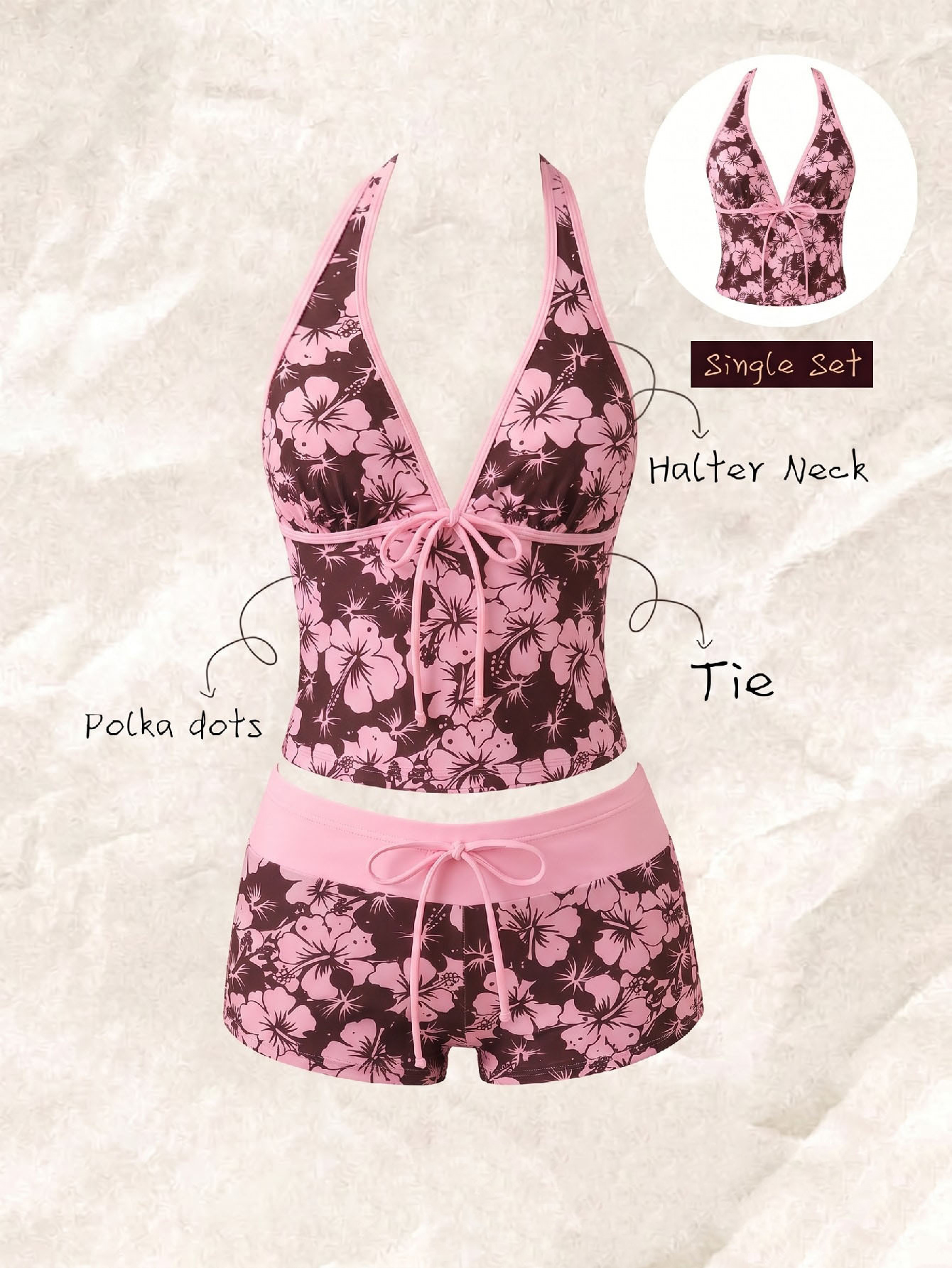 Polka Dot Lace-Up Bikini Swimsuit for Beachwear