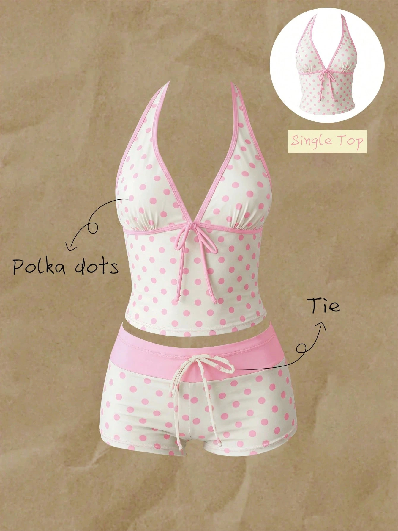 Polka Dot Lace-Up Bikini Swimsuit for Beachwear
