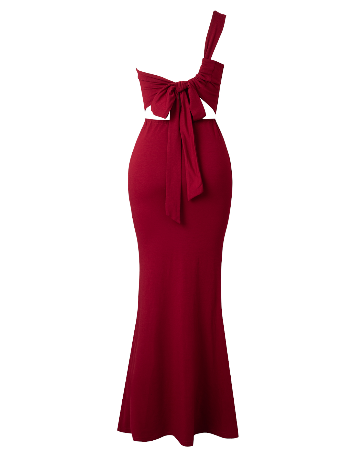 Ruched One-Shoulder Mermaid Evening Dress with Metal Buttons