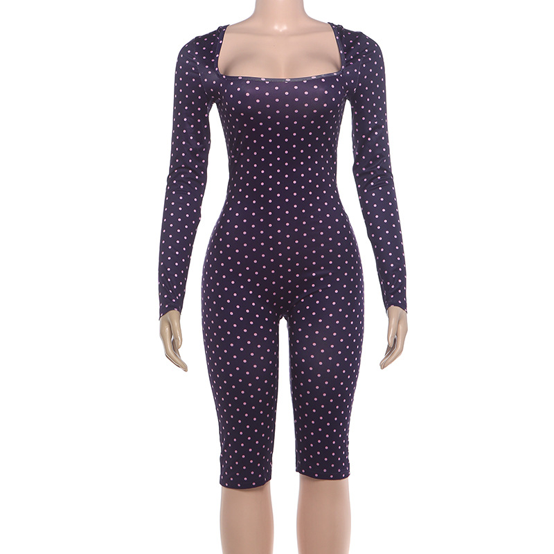Polka Dot Long Sleeve Jumpsuit for Summer Parties