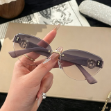 Fashion Rimless Crystal-Cut Photochromic UV Protection Sunglasses