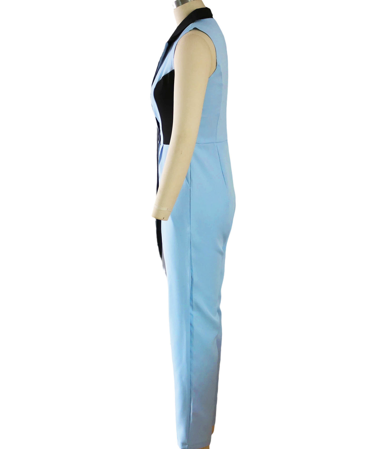 Turndown Collar Patchwork Jumpsuit for Casual Wear
