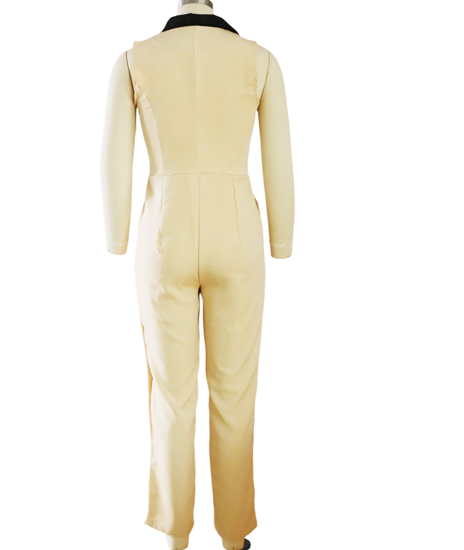 Turndown Collar Patchwork Jumpsuit for Casual Wear