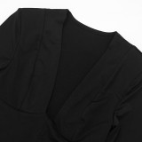 Women Autumn Solid Patchwork U Neck Long Sleeve Blazer Dress