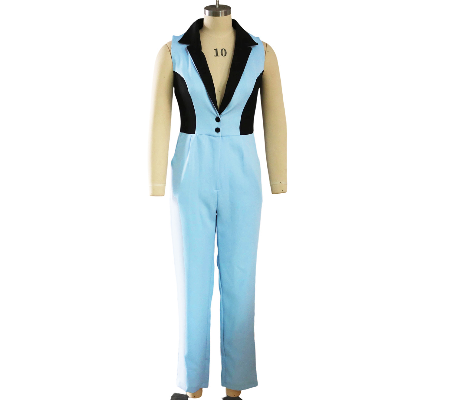 Turndown Collar Patchwork Jumpsuit for Casual Wear