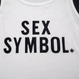 Women Autumn Letter Print Solid Sleeveless Crop Tank Top