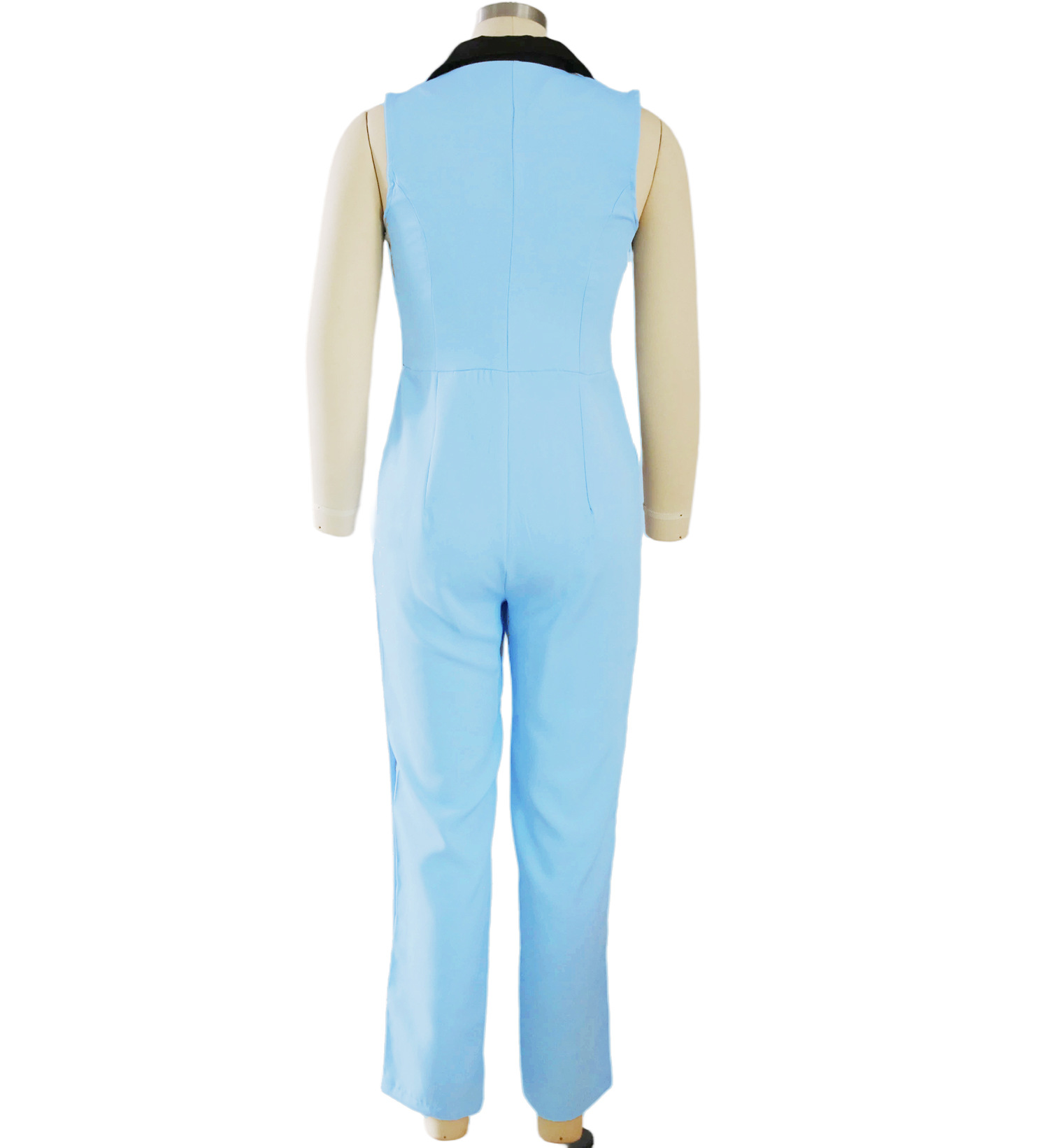 Turndown Collar Patchwork Jumpsuit for Casual Wear