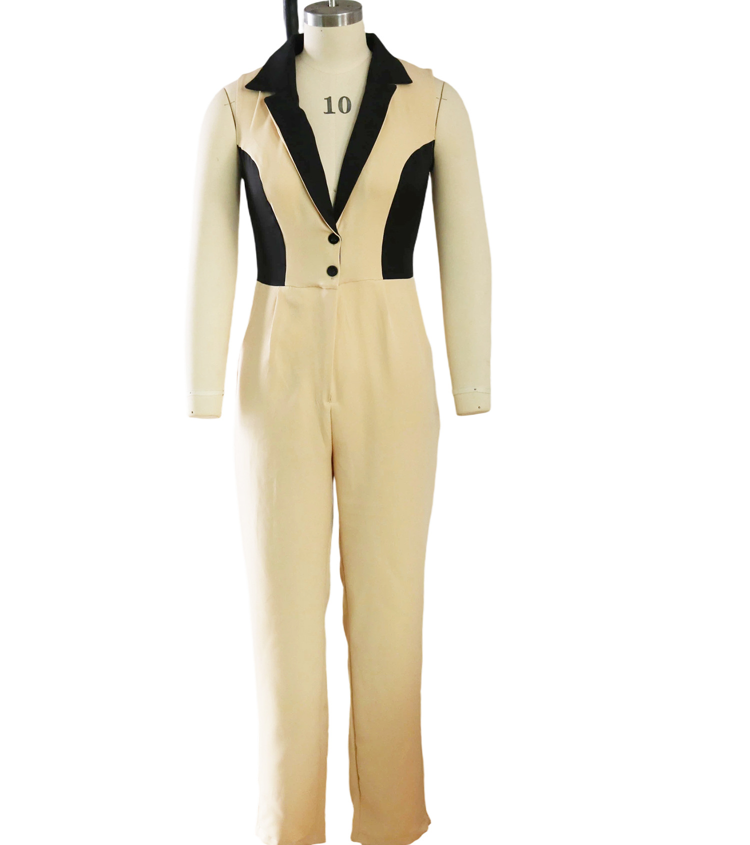 Turndown Collar Patchwork Jumpsuit for Casual Wear