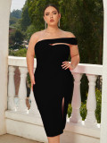 Plus Size Women Solid Stretchy Split Bandage Evening Dress