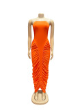 Women Strapless Pleated Casual Bodycon Maxi Dres