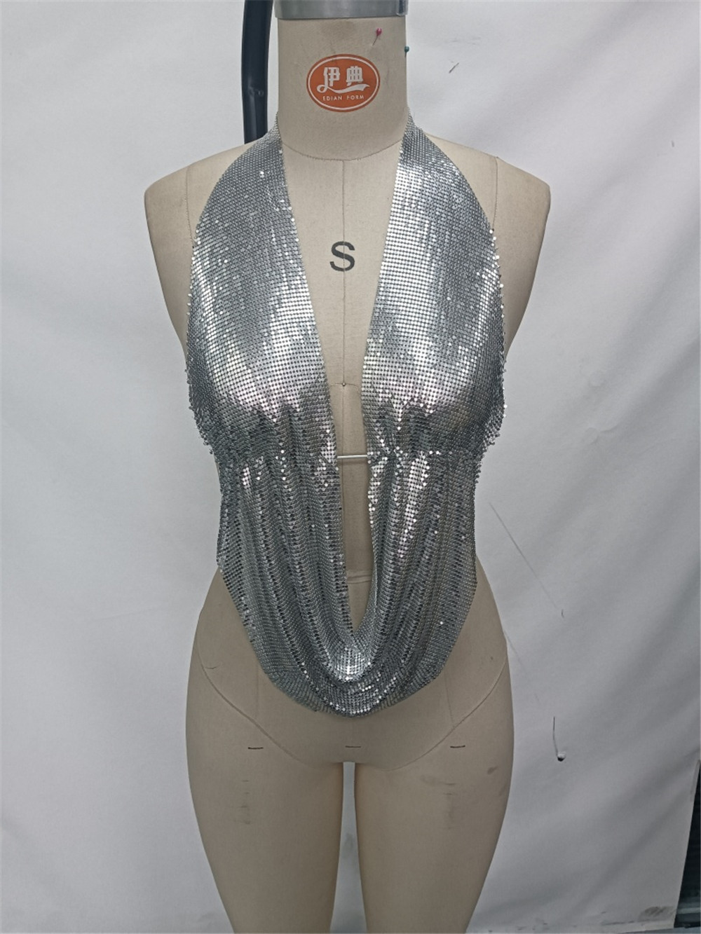 Metallic Sequin Halter Cami Top for Party Wear