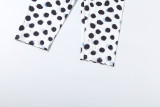 Women Summer Polka Dot Print Long Sleeve Crop Top & Shorts Two Piece Set