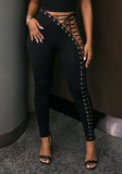 Women's Fashion Asymmetrical Hollow Out Lace-Up Tight Fitting Pants