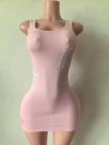 Women's Letter Print High Stretch Slim Fit Bodycon Sleeveless Club Bodycon Dress