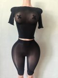 Women's Fashion See-Through Two Piece Shorts Set