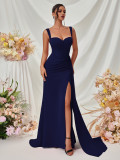 Women's Solid Color Strap Dress Casual Boned Fitted Slim Fit Slit Party Dress