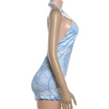 Women's Summer Fashion Print Halter Neck Low Back Slim Fit Jumpsuit