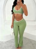 Women's Summer Sports Fashion Crop Top Low Back Butt Lift Tight Fitting Pants Set