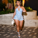 Women's Summer Fashion Print Halter Neck Low Back Slim Fit Jumpsuit