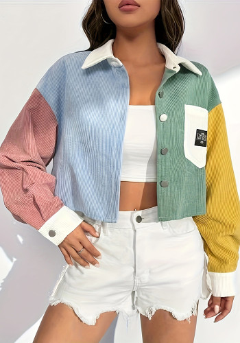 Women's Contrast Color Patchwork Loose Fit Casual Short Jacket Top