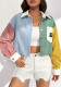 Women's Contrast Color Patchwork Loose Fit Casual Short Jacket Top