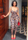 Women's Leopard Print Slim Fit Strap Low Back Summer Jumpsuit