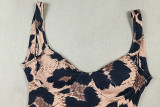 Women's Leopard Print Slim Fit Strap Low Back Summer Jumpsuit