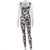 Women's Leopard Print Slim Fit Strap Low Back Summer Jumpsuit