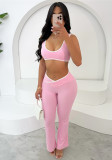 Women's Summer Sports Fashion Crop Top Low Back Butt Lift Tight Fitting Pants Set