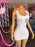 Women's Letter Print High Stretch Slim Fit Bodycon Sleeveless Club Bodycon Dress