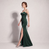 Women's Formal Party Chic Beaded Strap Boned High Slit Evening Dress