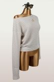 Women's Chic Elegant Slash Shoulder Stripe Slim Fit Color Block Long Sleeve Top