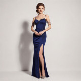 Women's Formal Party Chic Beaded Strap Boned High Slit Evening Dress