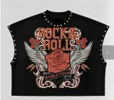 Women's Printed Rivet Sleeveless Crop T-Shirt