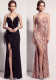 Women's Formal Party Chic Feather Sequin Strap High Slit Evening Dress