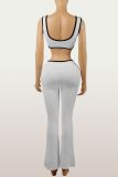 Women's Summer Sports Fashion Crop Top Low Back Butt Lift Tight Fitting Pants Set