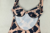 Women's Leopard Print Slim Fit Strap Low Back Summer Jumpsuit