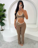 Women's Summer Sports Fashion Crop Top Low Back Butt Lift Tight Fitting Pants Set