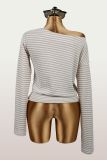 Women's Chic Elegant Slash Shoulder Stripe Slim Fit Color Block Long Sleeve Top