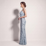 Women's Formal Party Chic Feather Sequin Strap High Slit Evening Dress