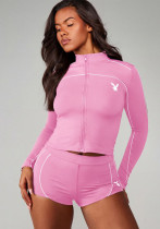 Women's Fashion Casual Stand Collar Zip Slim Fit Long Sleeve Top Tight Fitting Shorts Sports Set Women's Fashion Casual Stand Collar Zip Slim Fit Long Sleeve Top Tight Fitting Shorts Sports Set