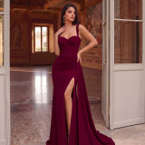 Women's Solid Color Strap Dress Casual Boned Fitted Slim Fit Slit Party Dress