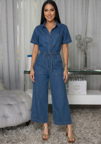 Women's Denim Single Breasted Slim Waist Slim Fit Long Jumpsuit
