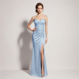 Women's Formal Party Chic Beaded Strap Boned High Slit Evening Dress